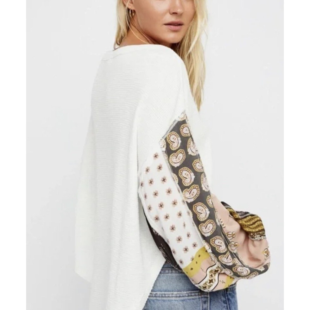 Free People Womens XS Blossom Thermal Top Waffle Knit White Oversized A003309 - Picture 1 of 10